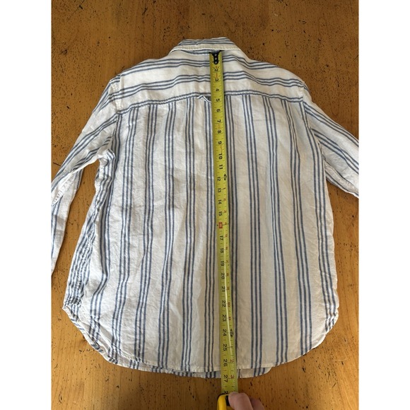 AYR The Deep End Blue White Striped Linen Shirt One Pocket Button Front Size S - Picture 6 of 7